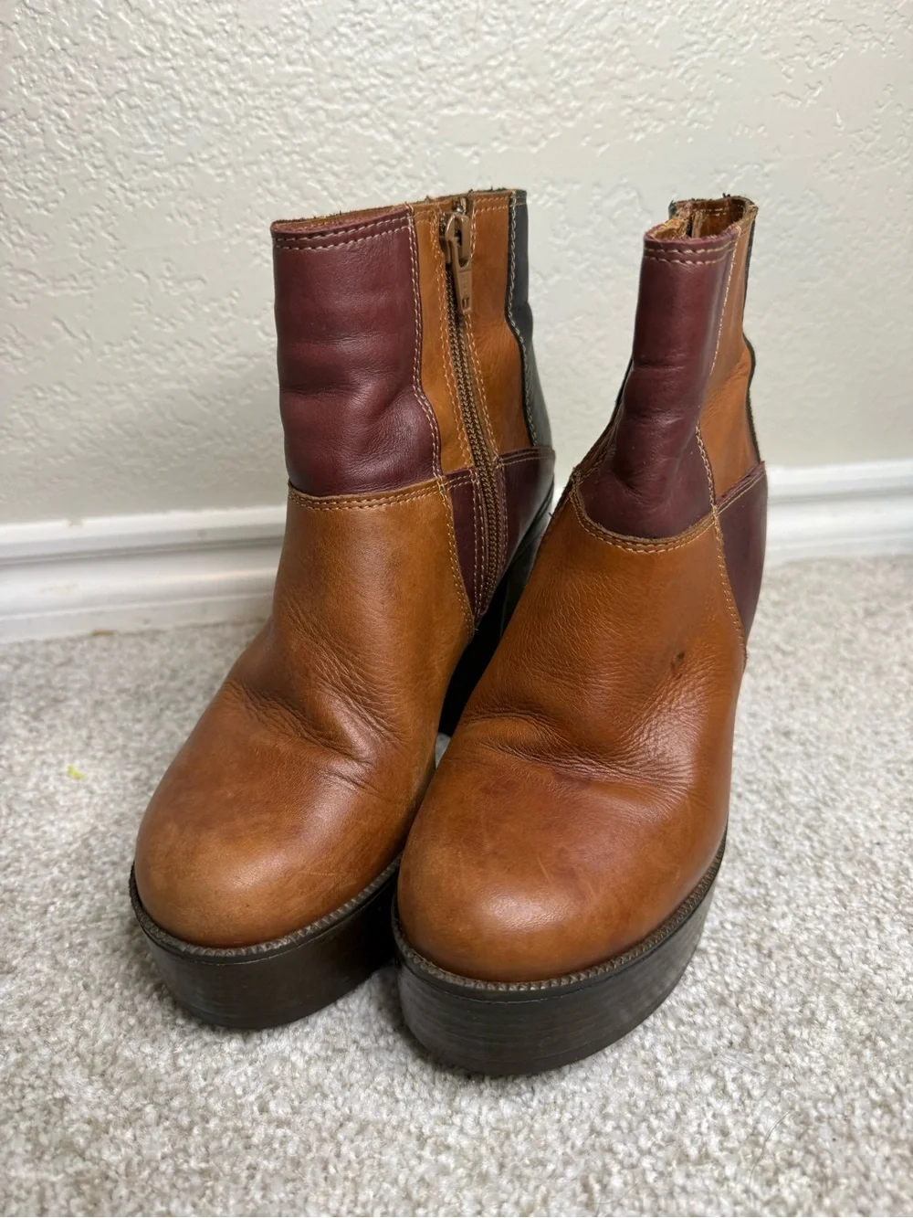 Vintage Y2K Steve Madden Patchwork Leather Platform Ankle Boots